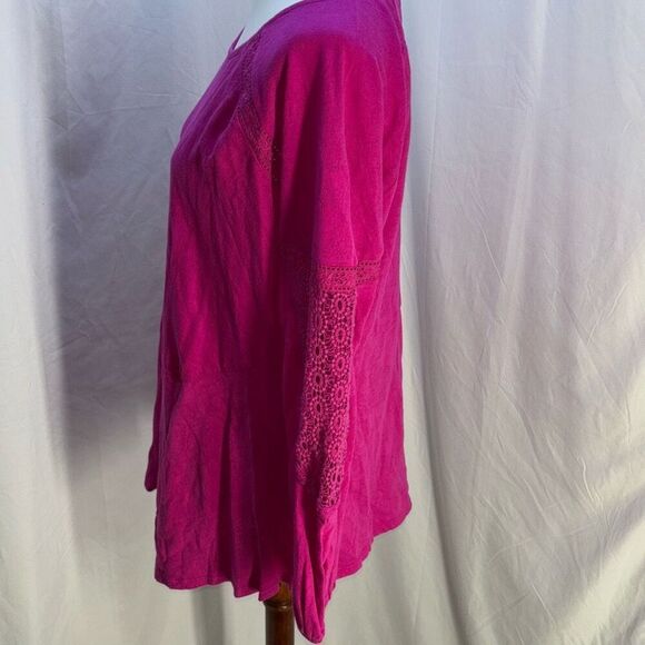 Soft Surroundings Bella Tunic top shirt bamboo fuchsia pink lace sleeve Sz M - Picture 5 of 8